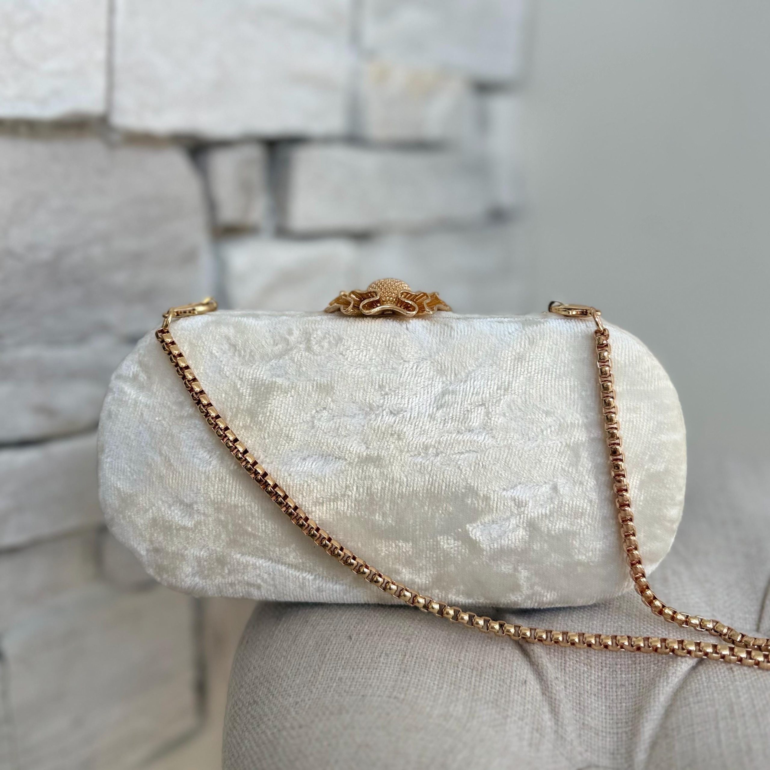 IVORY GOLD FLORAL PEARL EMBROIDERED BRIDAL EVENING CLUTCH - Image 6