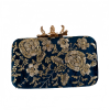 MIDNIGHT BLUE GOLD FLORAL ZARDOZI EMBROIDERED EVENING CLUTCH