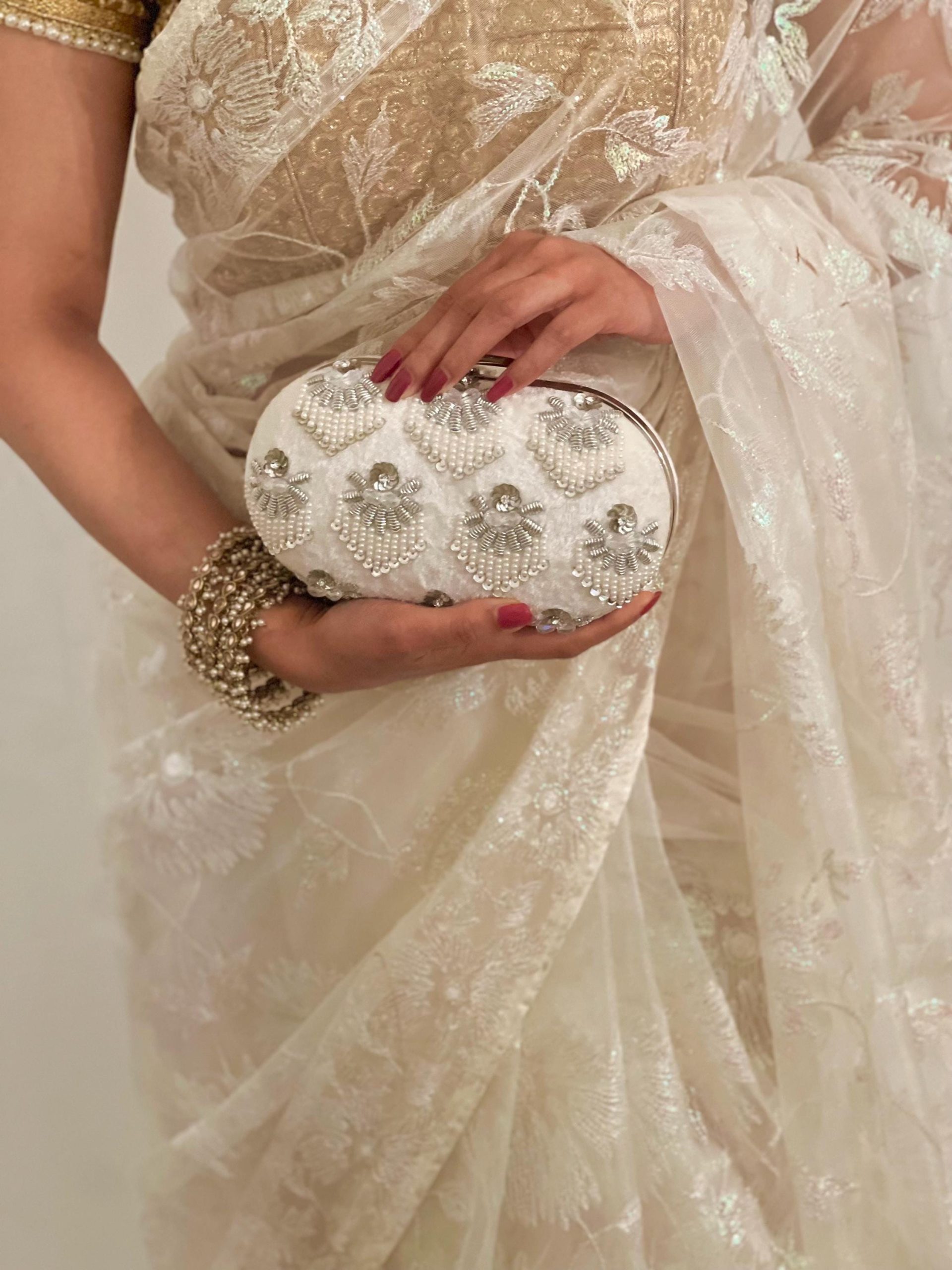 IVORY PEARL AND SEQUIN EMBROIDERED BRIDAL EVENING CLUTCH - Image 4