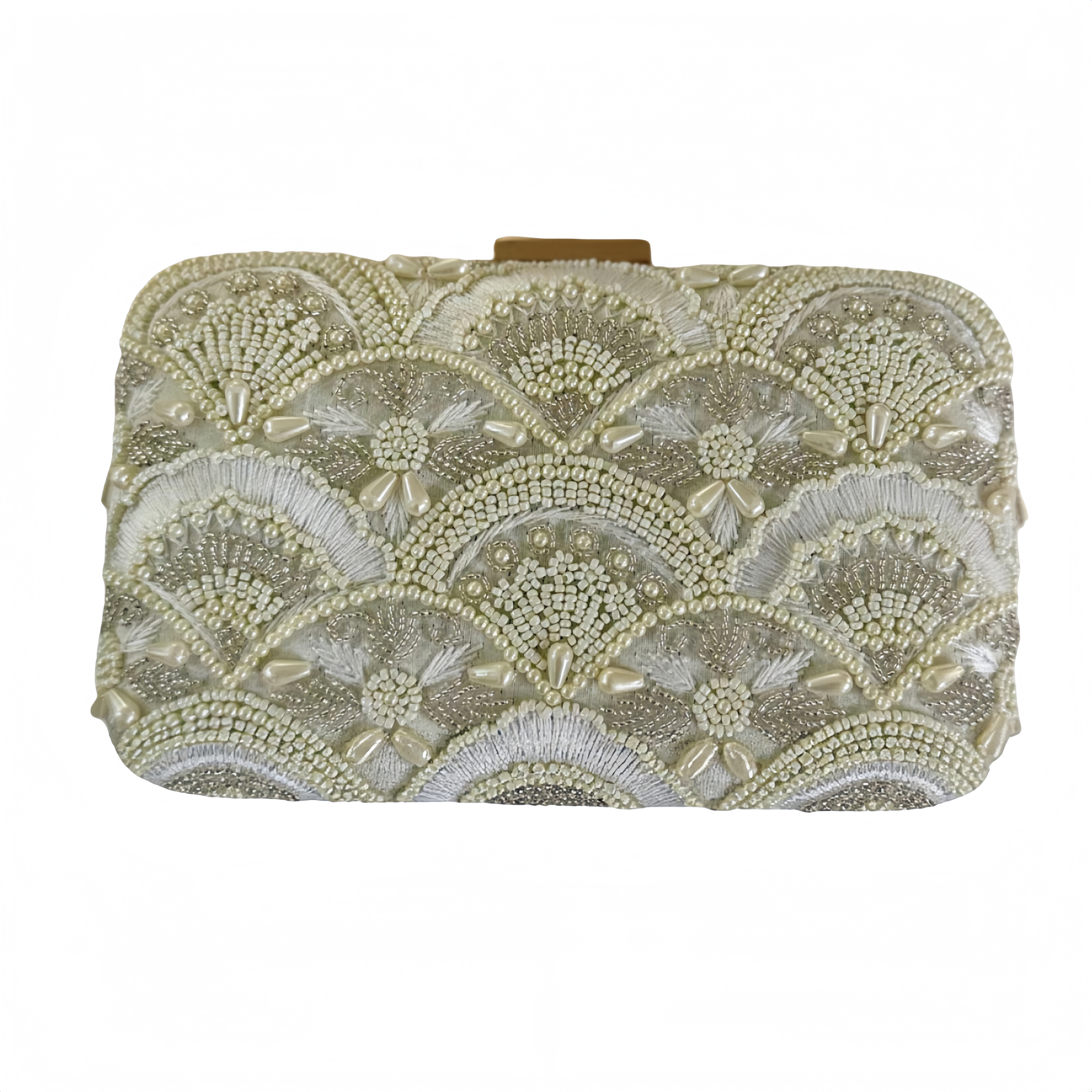 IVORY ART DECO FAN EMBROIDERED BRIDAL CLUTCH