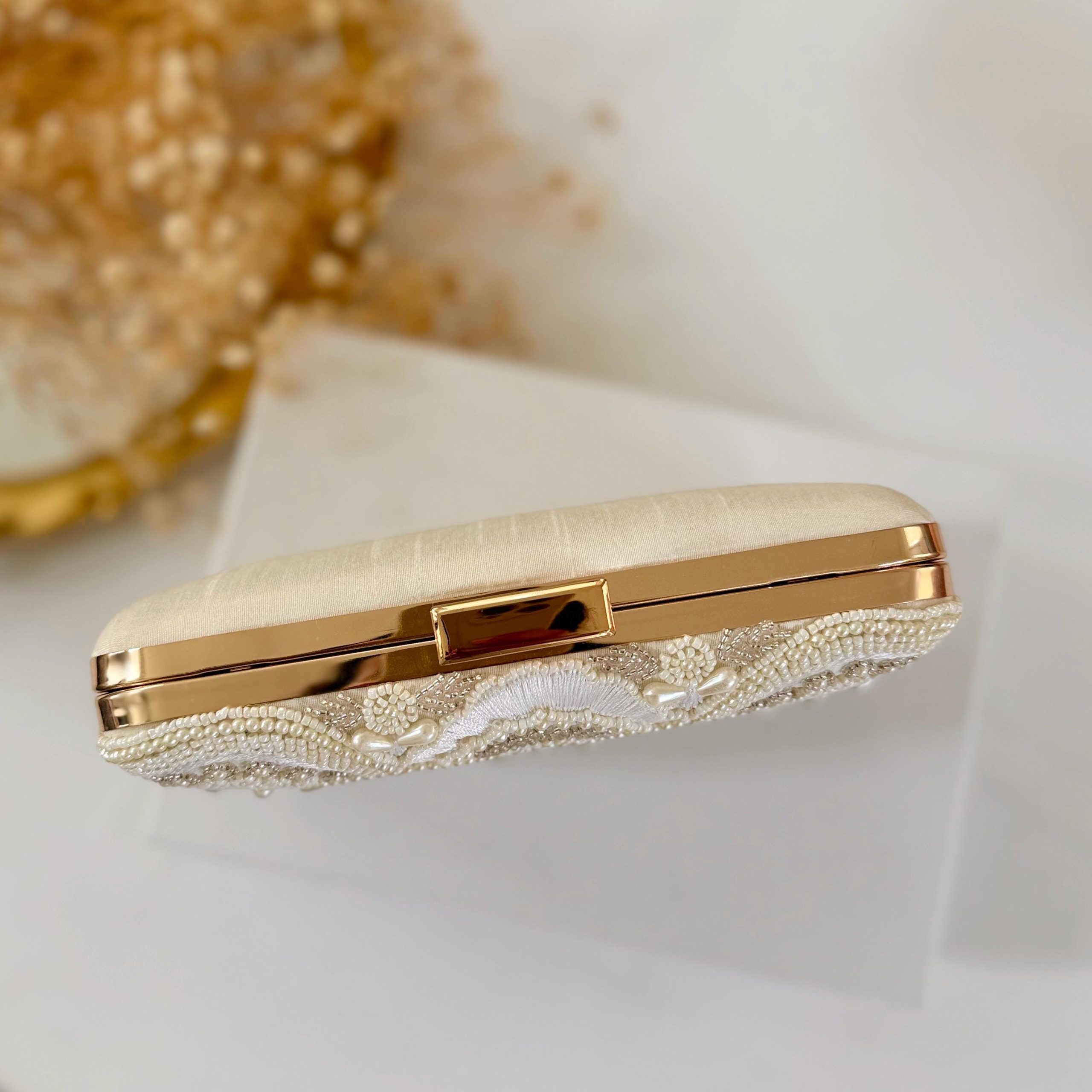 IVORY ART DECO FAN EMBROIDERED BRIDAL CLUTCH - Image 5