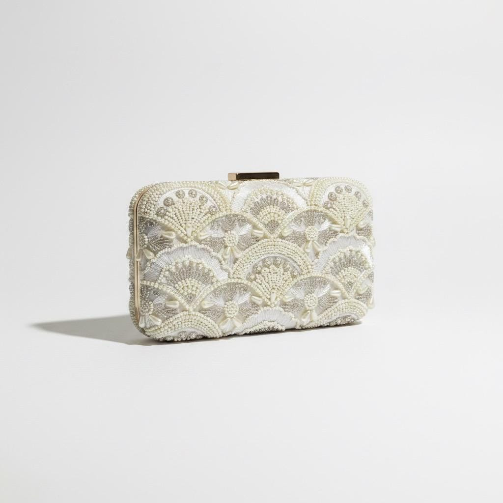 IVORY ART DECO FAN EMBROIDERED BRIDAL CLUTCH - Image 2
