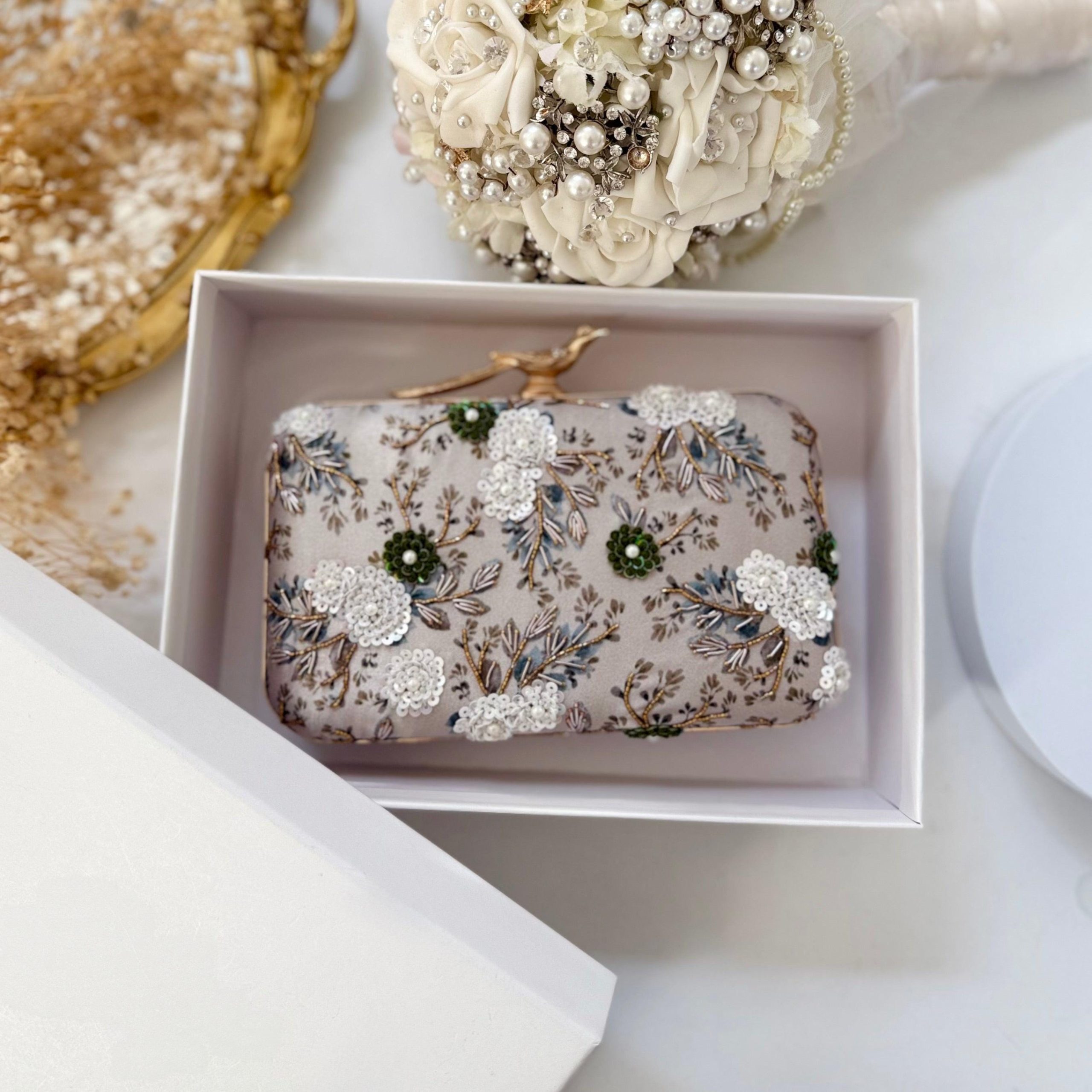 IVORY BOTANICAL FLORAL EMBROIDERED EVENING CLUTCH - Image 3