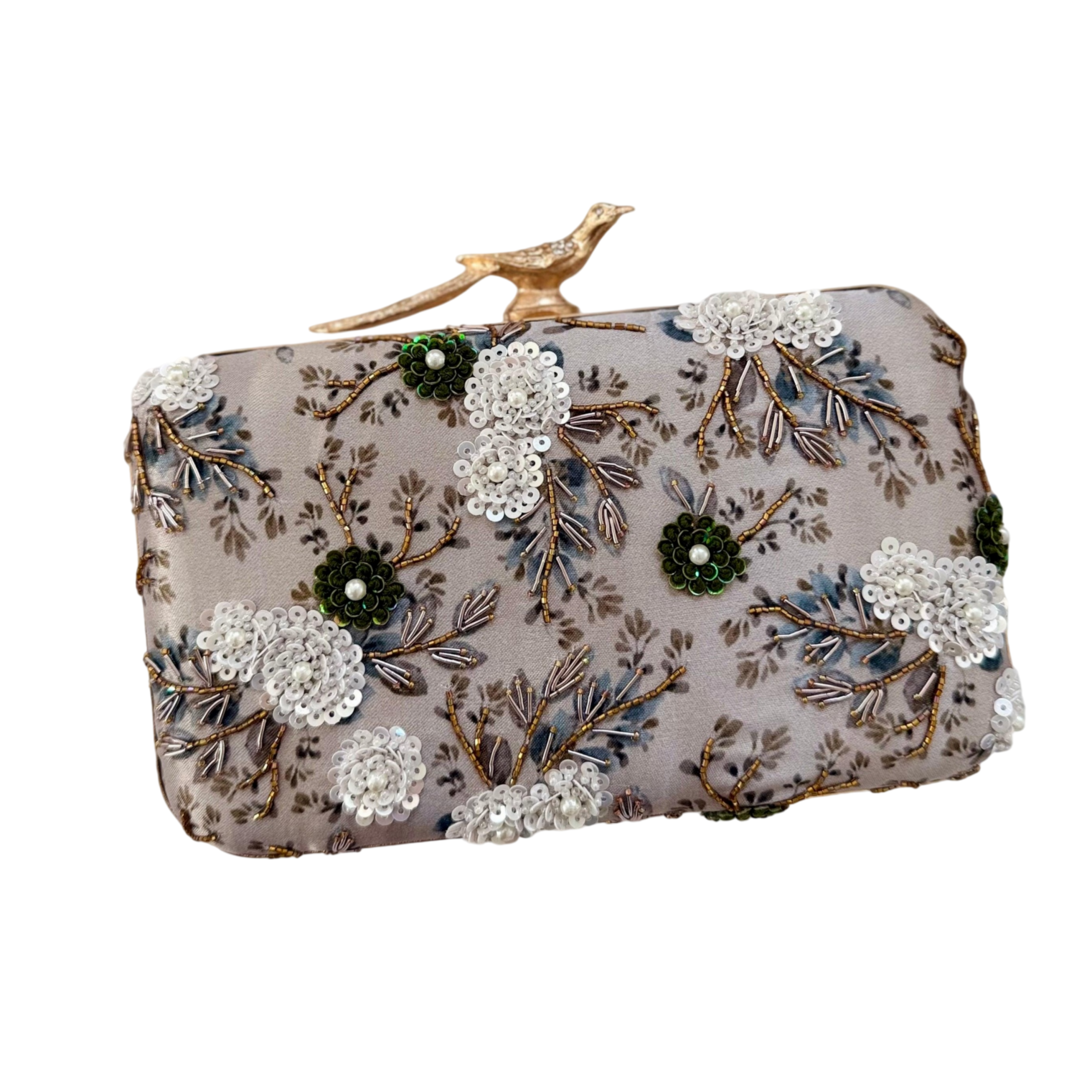 IVORY BOTANICAL FLORAL EMBROIDERED EVENING CLUTCH