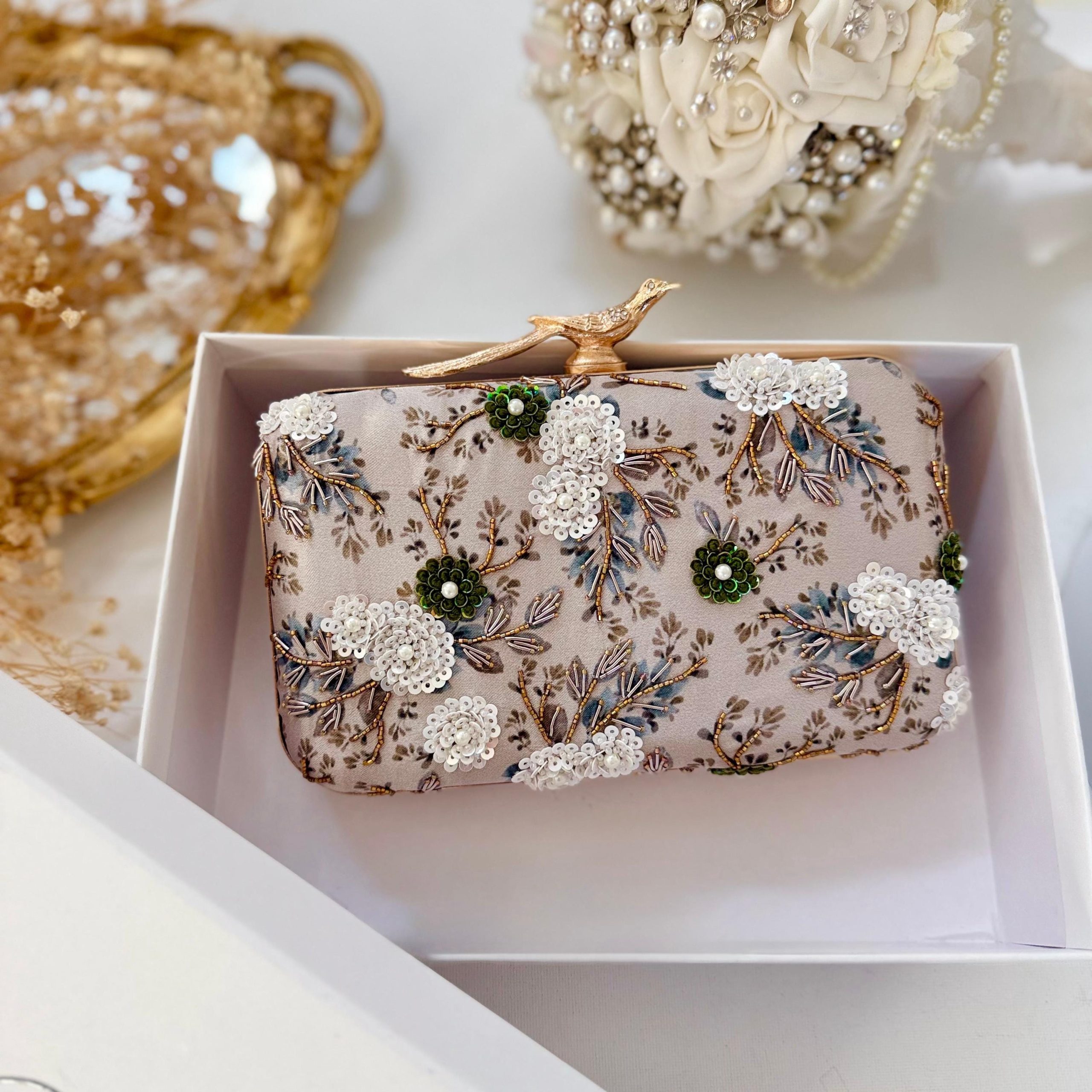 IVORY BOTANICAL FLORAL EMBROIDERED EVENING CLUTCH - Image 2