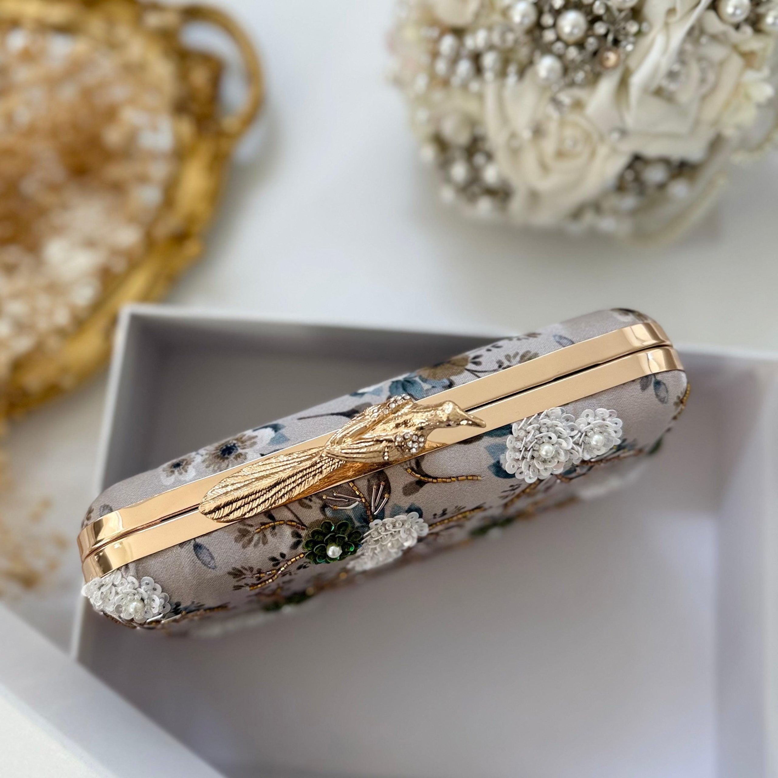 IVORY BOTANICAL FLORAL EMBROIDERED EVENING CLUTCH - Image 5