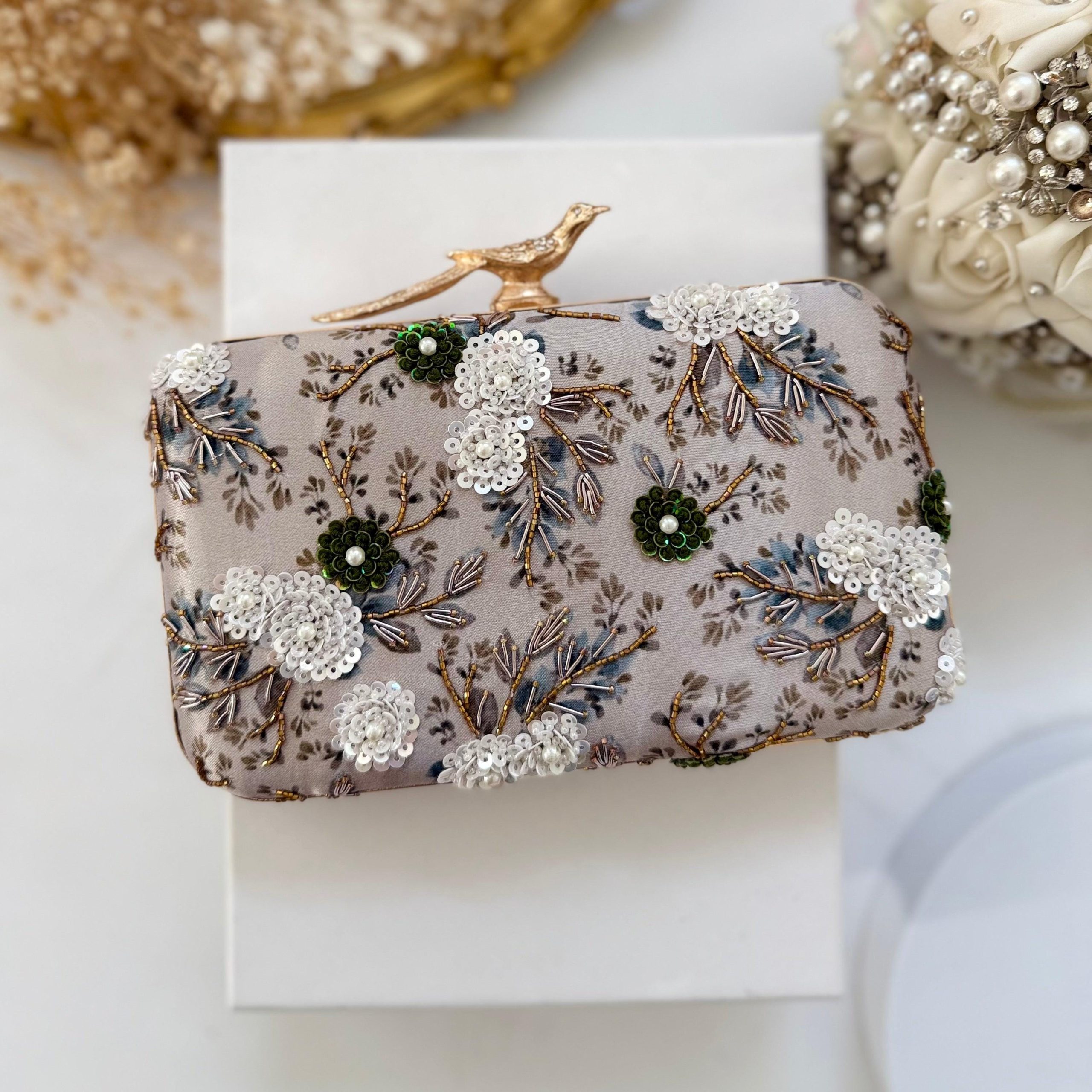 IVORY BOTANICAL FLORAL EMBROIDERED EVENING CLUTCH - Image 4