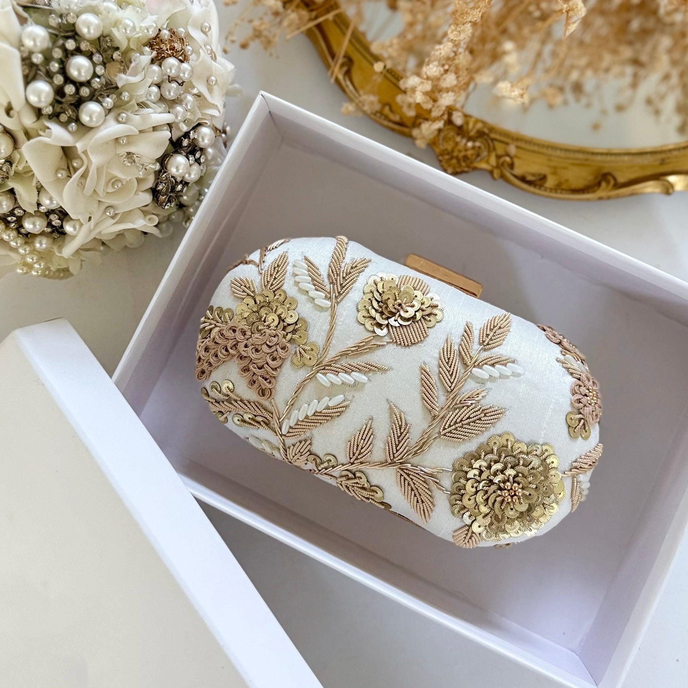 IVORY GOLDEN GARDEN FLORAL EMBROIDERED EVENING CLUTCH - Image 3