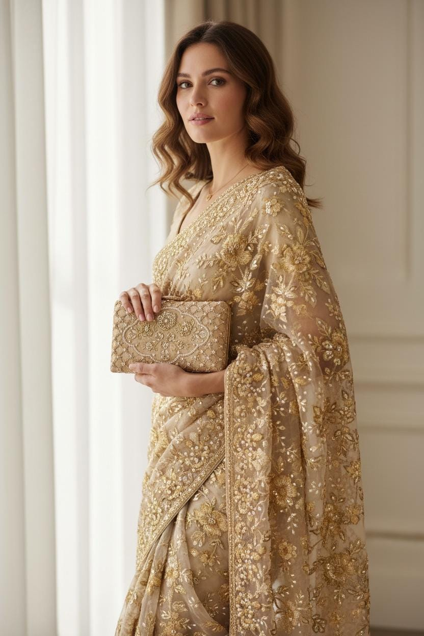 CHAMPAGNE GOLD PEARL AND ZARDOZI EMBROIDERED BRIDAL CLUTCH - Image 6