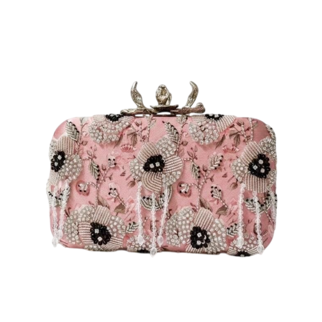 BLUSH PINK PEARL BLOSSOM EMBROIDERED EVENING CLUTCH