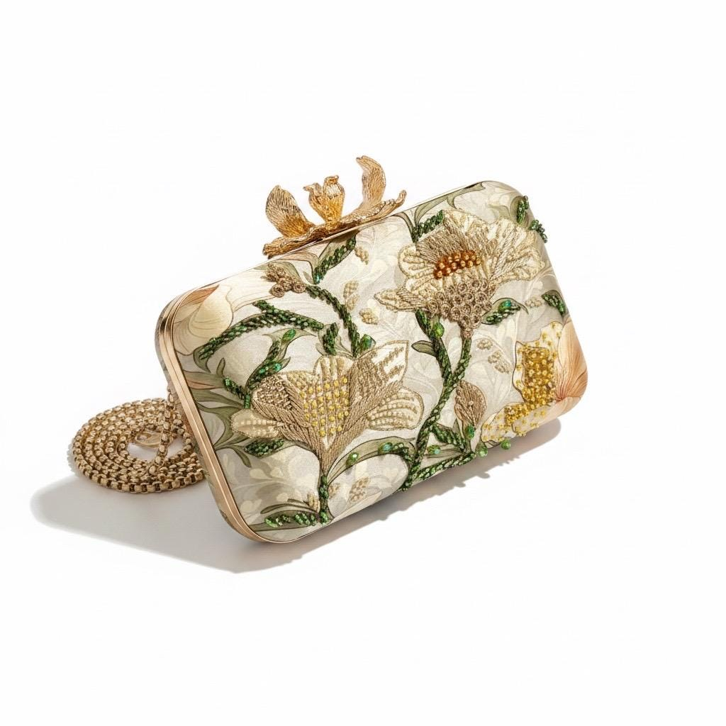 IVORY LOTUS GARDEN EMBROIDERED EVENING CLUTCH - Image 2